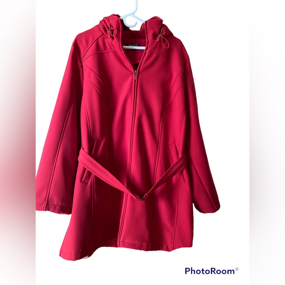 Roaman's Red Hooded Trench Coat with Belt